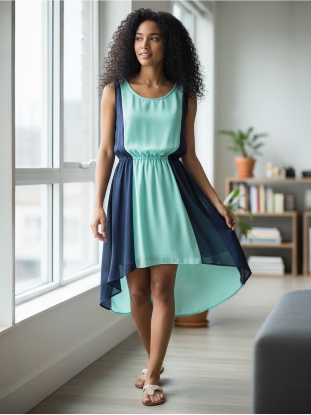 FOREVER 21 MINT & TEAL DRESS SZ.M EUC